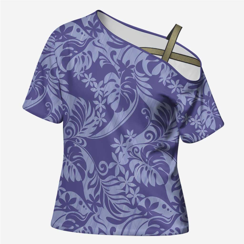 Tahiti Vareau Tiare Floral Cross Shoulder Shirt Monstera Palm Tropical Leaves - Polynesian Pride