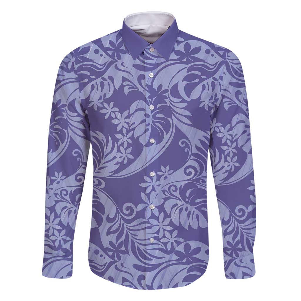 Tahiti Vareau Tiare Floral Family Matching Long Sleeve Bodycon Dress and Hawaiian Shirt Monstera Palm Tropical Leaves - Polynesian Pride