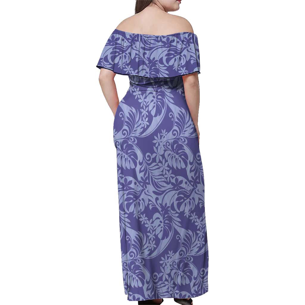 Tahiti Vareau Tiare Floral Family Matching Off Shoulder Maxi Dress and Hawaiian Shirt Monstera Palm Tropical Leaves - Polynesian Pride