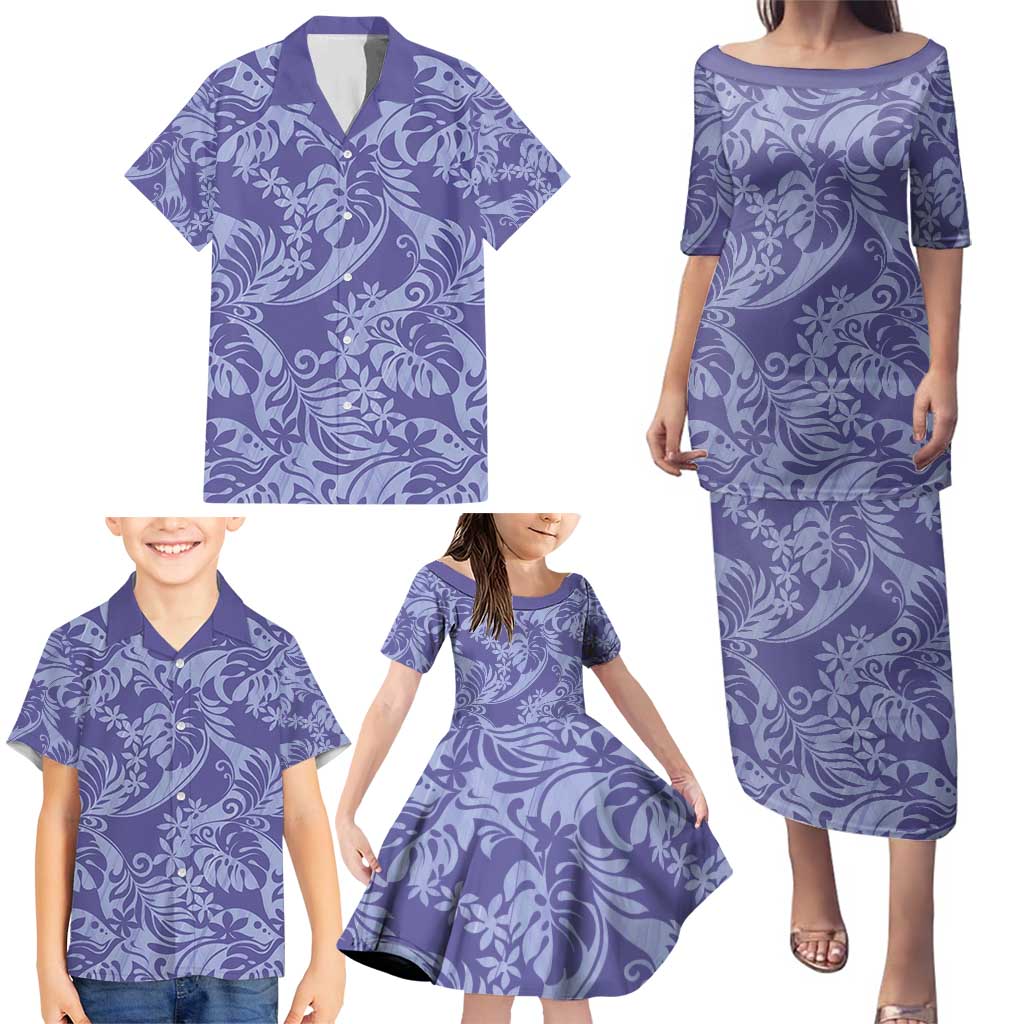 Tahiti Vareau Tiare Floral Family Matching Puletasi and Hawaiian Shirt Monstera Palm Tropical Leaves - Polynesian Pride