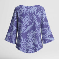 Tahiti Vareau Tiare Floral Kimono Sleeve Blouse Monstera Palm Tropical Leaves - Polynesian Pride