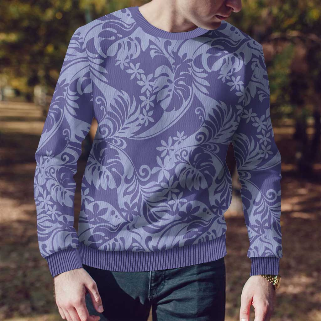 Tahiti Vareau Tiare Floral Ugly Christmas Sweater Monstera Palm Tropical Leaves - Polynesian Pride