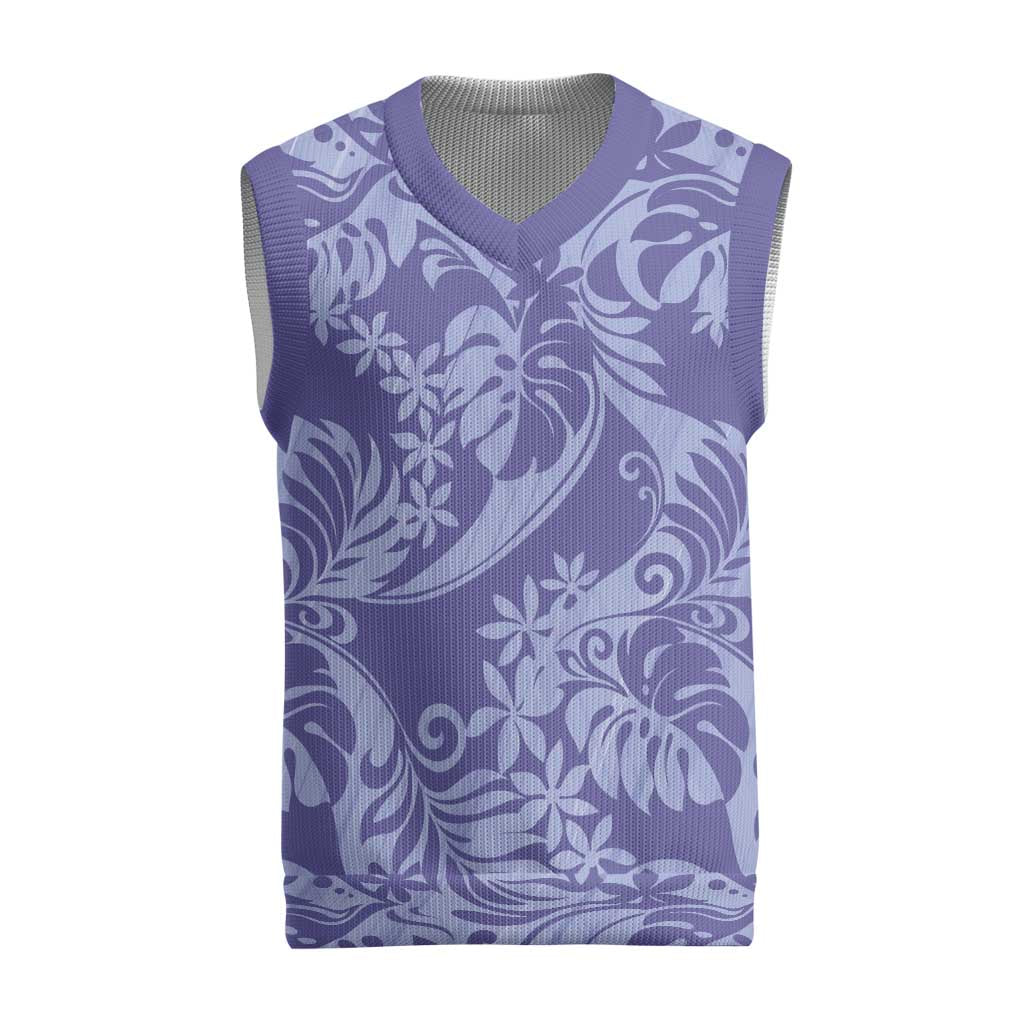 Tahiti Vareau Tiare Floral Christmas Knitted V-Neck Vest Monstera Palm Tropical Leaves - Polynesian Pride