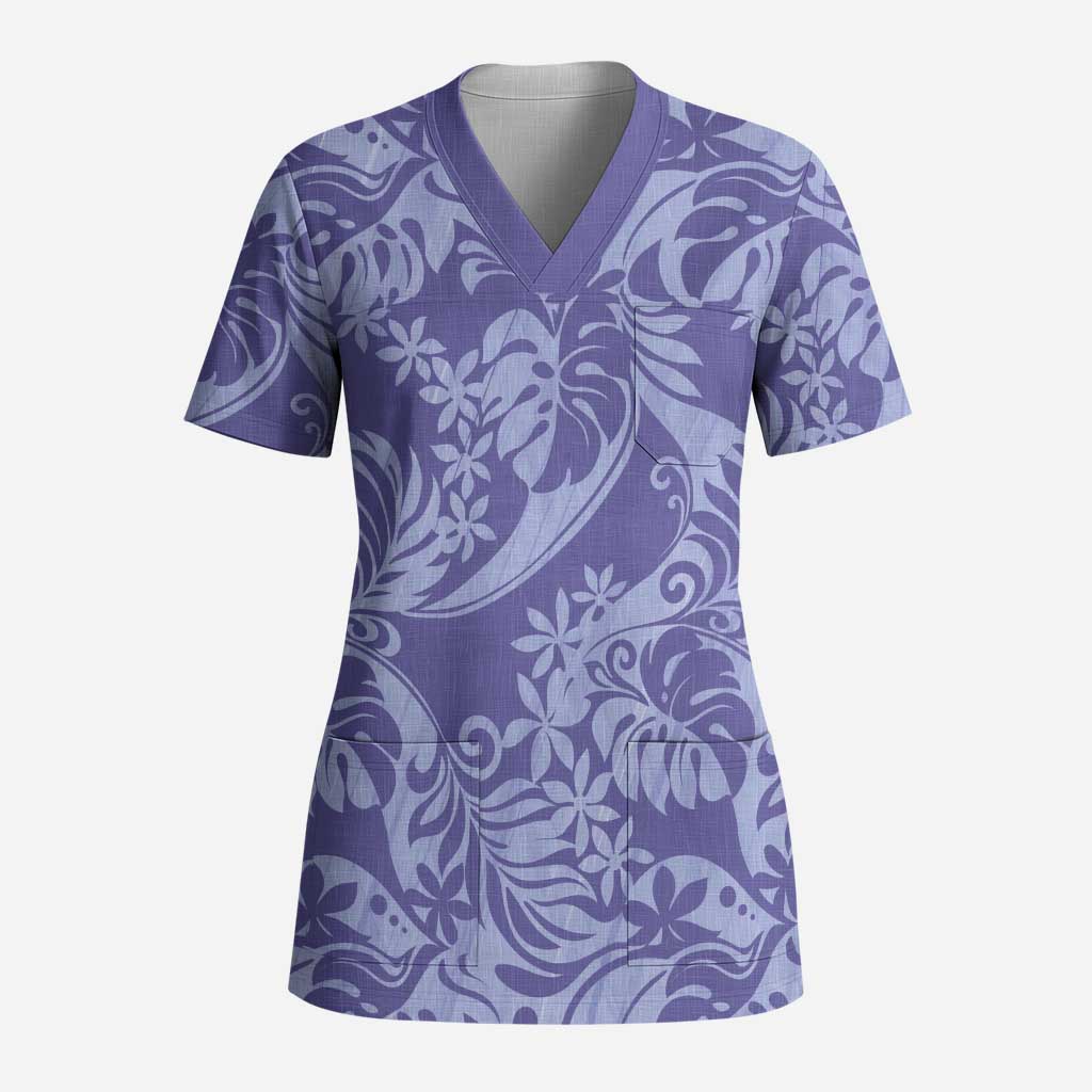 Tahiti Vareau Tiare Floral Scrub Top Monstera Palm Tropical Leaves - Polynesian Pride