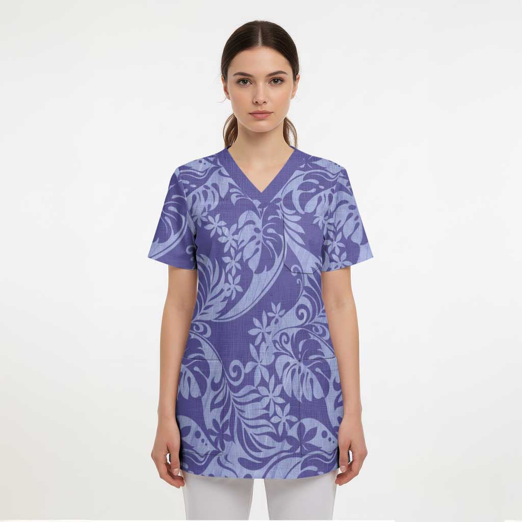 Tahiti Vareau Tiare Floral Scrub Top Monstera Palm Tropical Leaves - Polynesian Pride