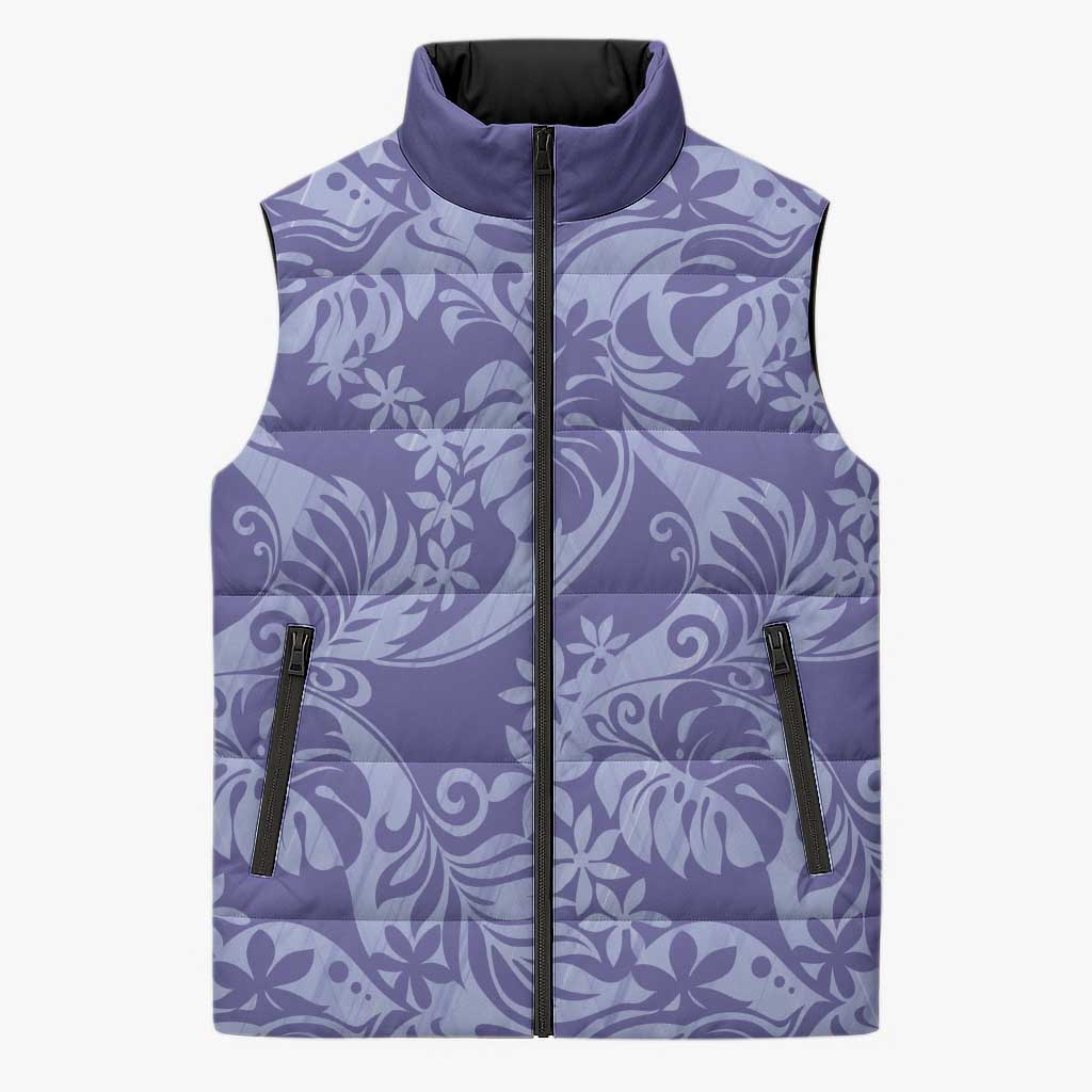 Tahiti Vareau Tiare Floral Sleeveless Puffer Jacket Monstera Palm Tropical Leaves - Polynesian Pride