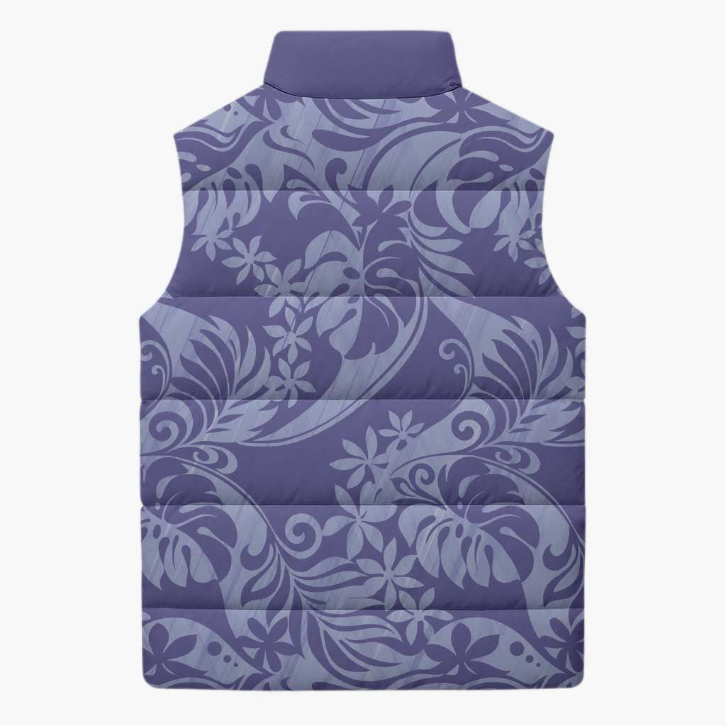 Tahiti Vareau Tiare Floral Sleeveless Puffer Jacket Monstera Palm Tropical Leaves - Polynesian Pride