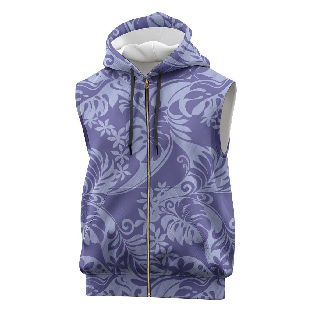 Tahiti Vareau Tiare Floral Sleeveless Zip Hoodie Monstera Palm Tropical Leaves - Polynesian Pride