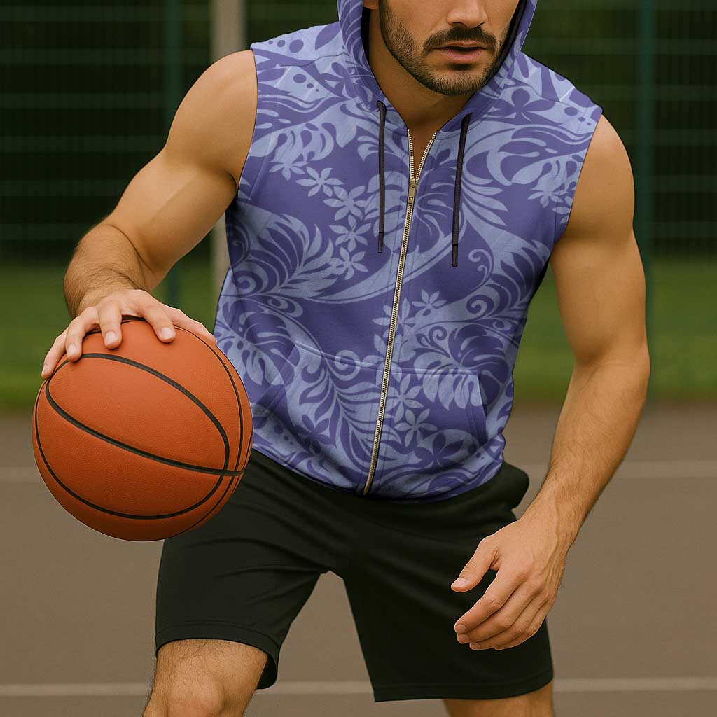 Tahiti Vareau Tiare Floral Sleeveless Zip Hoodie Monstera Palm Tropical Leaves - Polynesian Pride