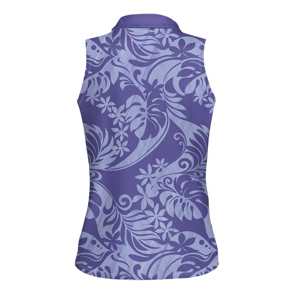 Tahiti Vareau Tiare Floral Women Sleeveless Polo Shirt Monstera Palm Tropical Leaves - Polynesian Pride