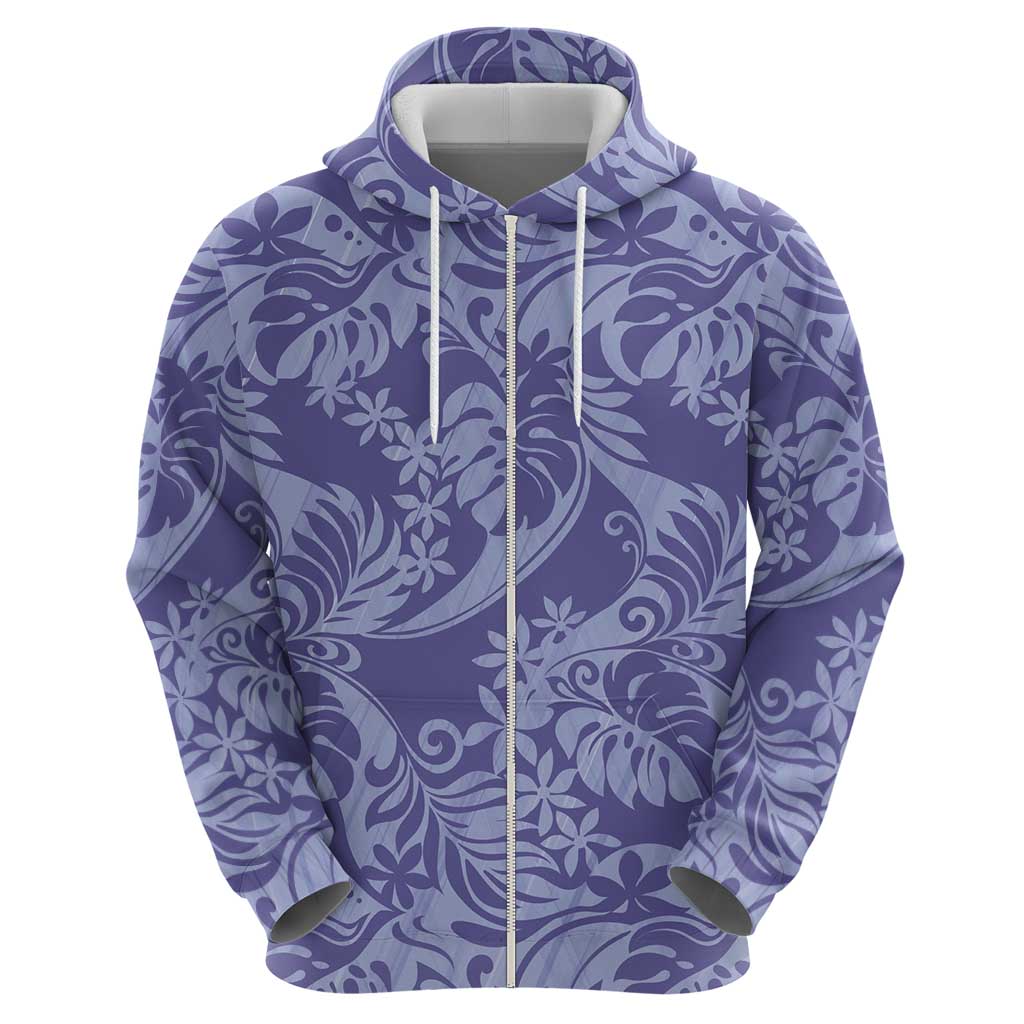 Tahiti Vareau Tiare Floral Zip Hoodie Monstera Palm Tropical Leaves LT01 - Polynesian Pride