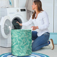 Tahiti Teal Tiare Floral Laundry Basket Monstera Palm Tropical Leaves LT01 - Polynesian Pride