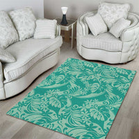 Tahiti Teal Tiare Floral Area Rug Monstera Palm Tropical Leaves - Polynesian Pride