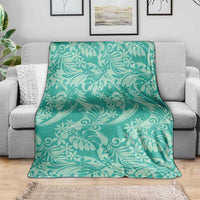 Tahiti Teal Tiare Floral Blanket Monstera Palm Tropical Leaves - Polynesian Pride