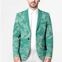 Tahiti Teal Tiare Floral Blazer Monstera Palm Tropical Leaves - Polynesian Pride