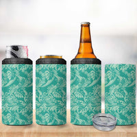 Tahiti Teal Tiare Floral 4 in 1 Can Cooler Tumbler Monstera Palm Tropical Leaves - Polynesian Pride