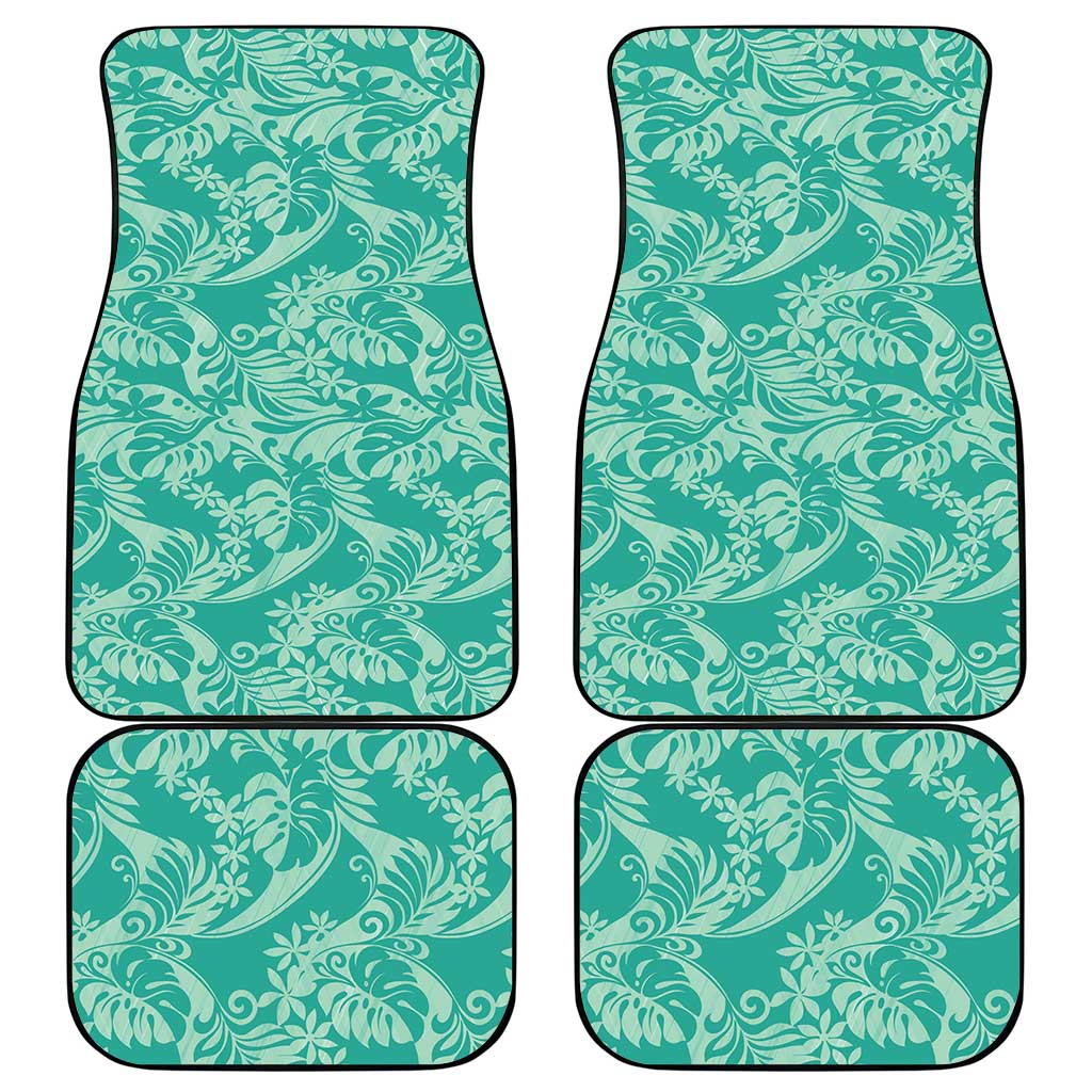 Tahiti Teal Tiare Floral Car Mats Monstera Palm Tropical Leaves - Polynesian Pride