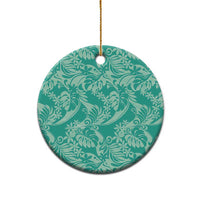 Tahiti Teal Tiare Floral Ceramic Ornament Monstera Palm Tropical Leaves - Polynesian Pride