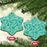 Tahiti Teal Tiare Floral Ceramic Ornament Monstera Palm Tropical Leaves - Polynesian Pride