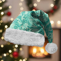 Tahiti Teal Tiare Floral Christmas Santa Hat Monstera Palm Tropical Leaves - Polynesian Pride