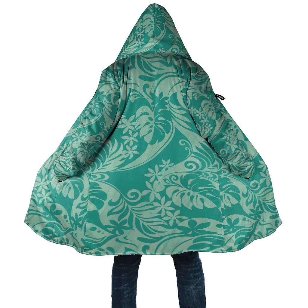 Tahiti Teal Tiare Floral Cloak Monstera Palm Tropical Leaves - Polynesian Pride