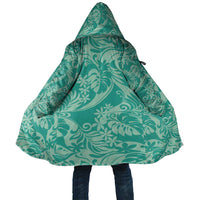 Tahiti Teal Tiare Floral Cloak Monstera Palm Tropical Leaves - Polynesian Pride