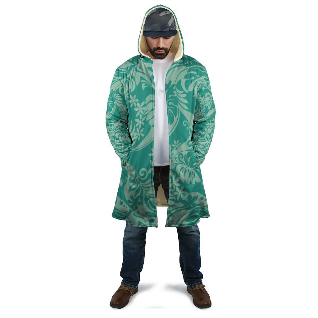 Tahiti Teal Tiare Floral Cloak Monstera Palm Tropical Leaves - Polynesian Pride