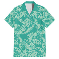 Tahiti Teal Tiare Floral Family Matching Long Sleeve Bodycon Dress and Hawaiian Shirt Monstera Palm Tropical Leaves - Polynesian Pride
