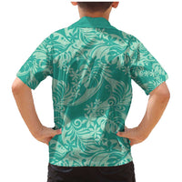 Tahiti Teal Tiare Floral Family Matching Mermaid Dress and Hawaiian Shirt Monstera Palm Tropical Leaves - Polynesian Pride