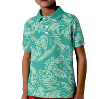 Tahiti Teal Tiare Floral Kid Polo Shirt Monstera Palm Tropical Leaves - Polynesian Pride