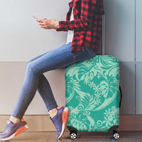 Tahiti Teal Tiare Floral Luggage Cover Monstera Palm Tropical Leaves - Polynesian Pride