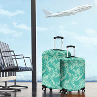 Tahiti Teal Tiare Floral Luggage Cover Monstera Palm Tropical Leaves - Polynesian Pride