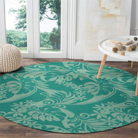Tahiti Teal Tiare Floral Round Carpet Monstera Palm Tropical Leaves - Polynesian Pride