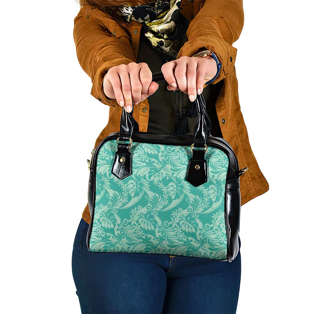 Tahiti Teal Tiare Floral Shoulder Handbag Monstera Palm Tropical Leaves - Polynesian Pride