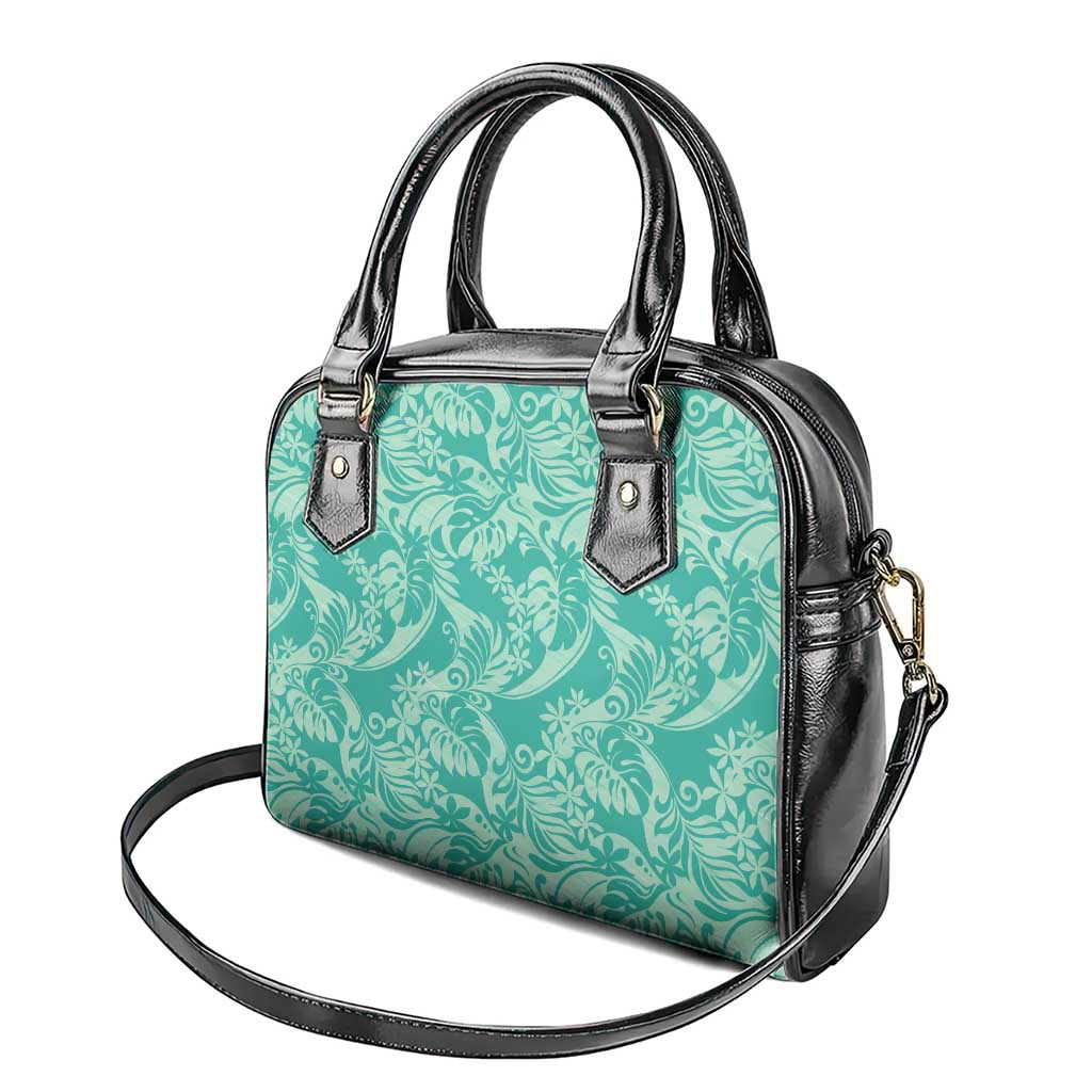Tahiti Teal Tiare Floral Shoulder Handbag Monstera Palm Tropical Leaves - Polynesian Pride