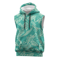 Tahiti Teal Tiare Floral Sleeveless Hoodie Monstera Palm Tropical Leaves - Polynesian Pride