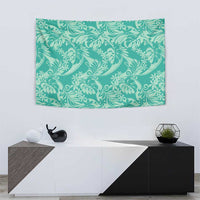 Tahiti Teal Tiare Floral Tapestry Monstera Palm Tropical Leaves - Polynesian Pride