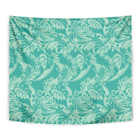 Tahiti Teal Tiare Floral Tapestry Monstera Palm Tropical Leaves - Polynesian Pride