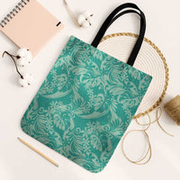 Tahiti Teal Tiare Floral Tote Bag Monstera Palm Tropical Leaves - Polynesian Pride