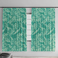 Tahiti Teal Tiare Floral Window Curtain Monstera Palm Tropical Leaves - Polynesian Pride