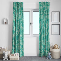 Tahiti Teal Tiare Floral Window Curtain Monstera Palm Tropical Leaves - Polynesian Pride