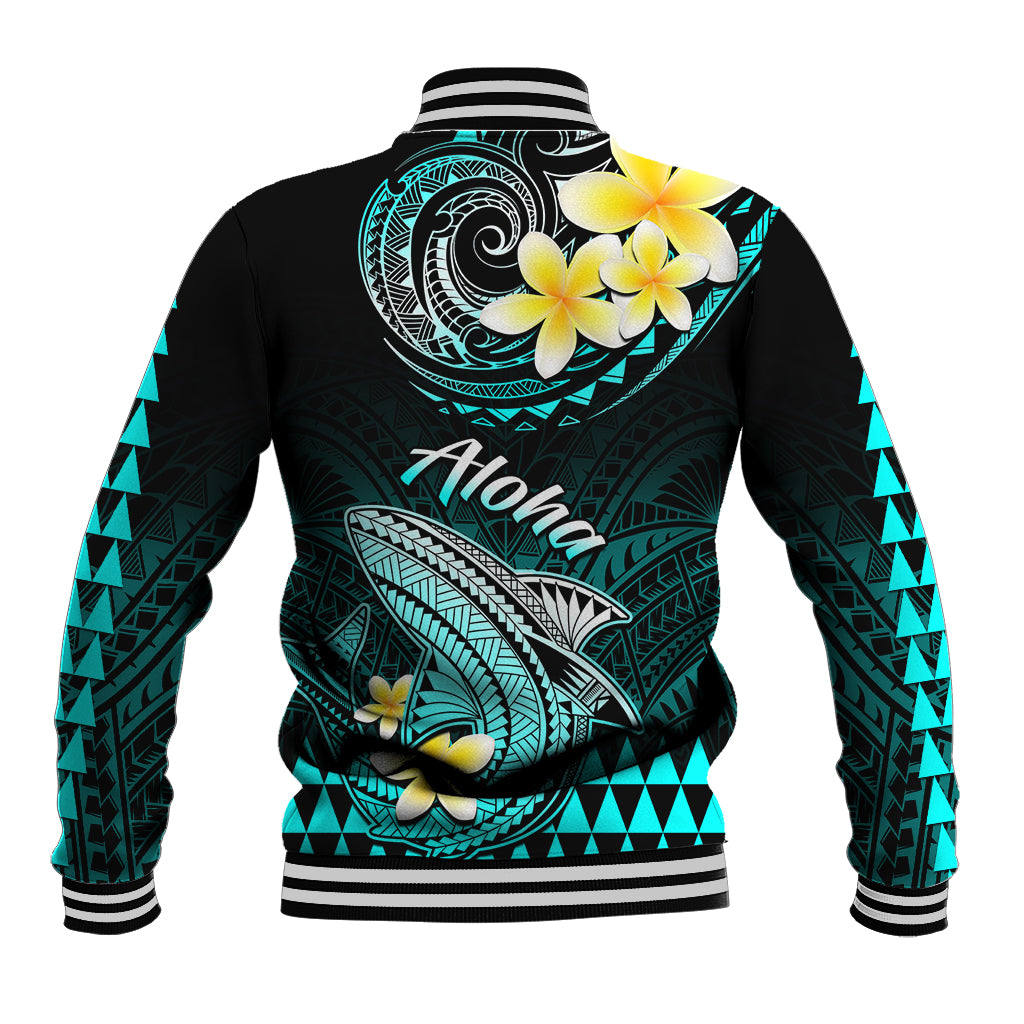 Hawaii Baseball Jacket Polynesian Shark with Kakau Turquoise Version LT01 - Polynesian Pride
