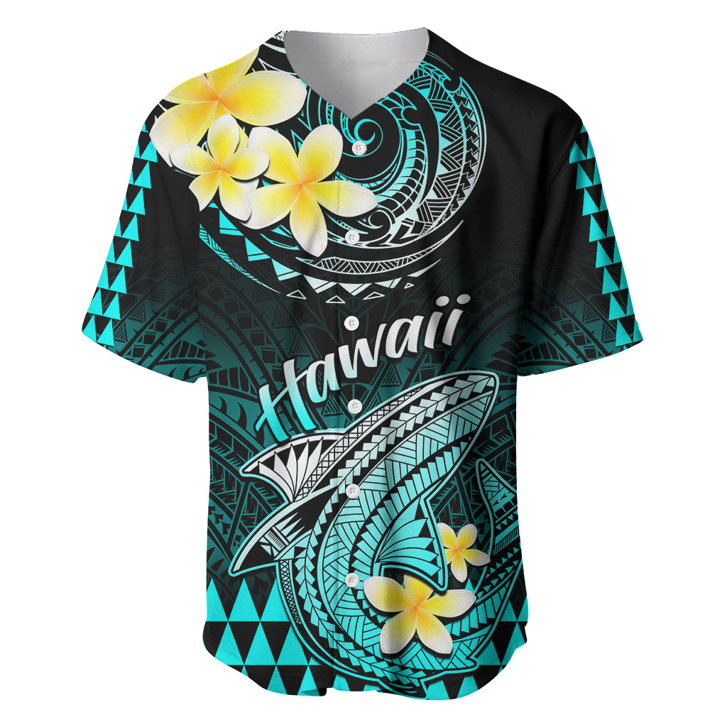 Hawaii Baseball Jersey Polynesian Shark with Kakau Turquoise Version LT01 Turquoise - Polynesian Pride