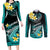 Hawaii Couples Matching Long Sleeve Bodycon Dress and Long Sleeve Button Shirts Polynesian Shark with Kakau Turquoise Version LT01 Turquoise - Polynesian Pride