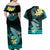 Hawaii Couples Matching Off Shoulder Maxi Dress and Hawaiian Shirt Polynesian Shark with Kakau Turquoise Version LT01 - Polynesian Pride