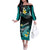 Hawaii Off The Shoulder Long Sleeve Dress Polynesian Shark with Kakau Turquoise Version LT01 Women Turquoise - Polynesian Pride