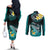 Personalised Hawaii Couples Matching Off The Shoulder Long Sleeve Dress and Long Sleeve Button Shirts Polynesian Shark with Kakau Turquoise Version LT01 - Polynesian Pride
