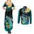 Personalised Hawaii Couples Matching Summer Maxi Dress and Long Sleeve Button Shirts Polynesian Shark with Kakau Turquoise Version LT01 - Polynesian Pride