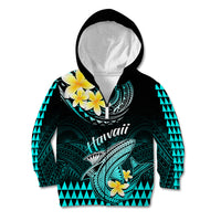 Personalised Hawaii Kid Hoodie Polynesian Shark with Kakau Turquoise Version LT01 Zip Hoodie Turquoise - Polynesian Pride
