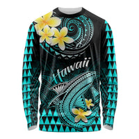 Personalised Hawaii Long Sleeve Shirt Polynesian Shark with Kakau Turquoise Version LT01 Unisex Turquoise - Polynesian Pride